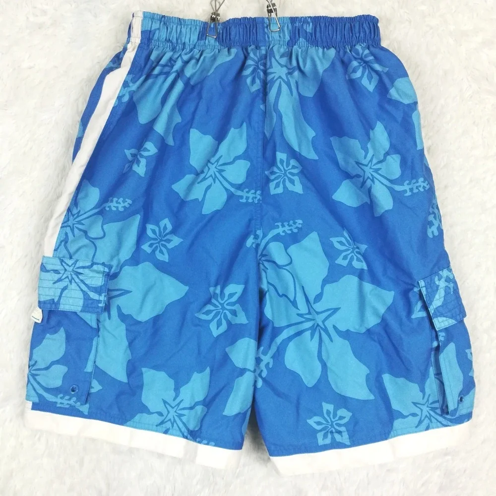 Sonoma Boys Swim Trunks‎ Swimwear Blue Two Tone Floral Cargo Lined Surf XL